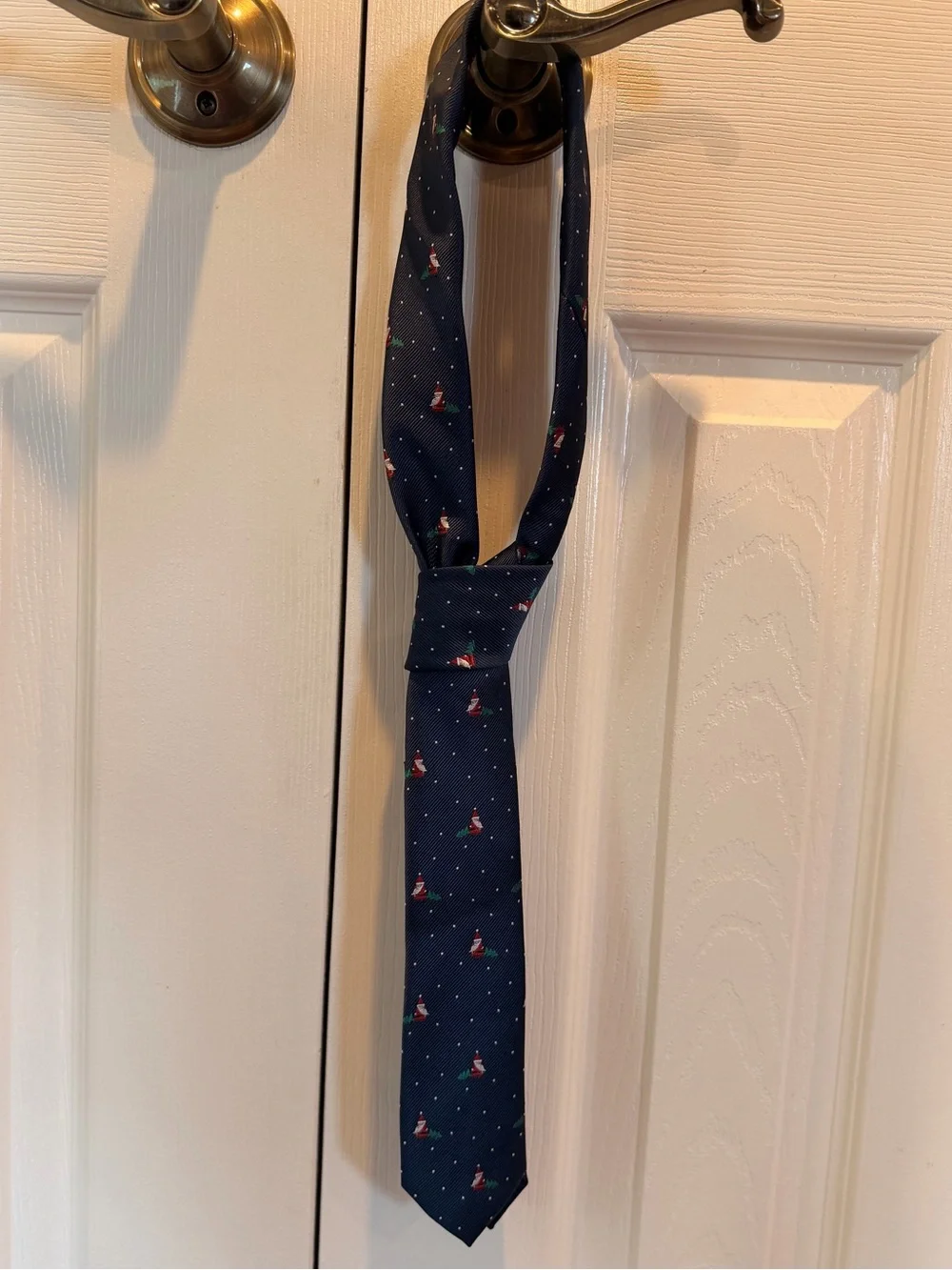 Tommy Hilfiger Navy Santa Trees Christmas Tie - Youth
